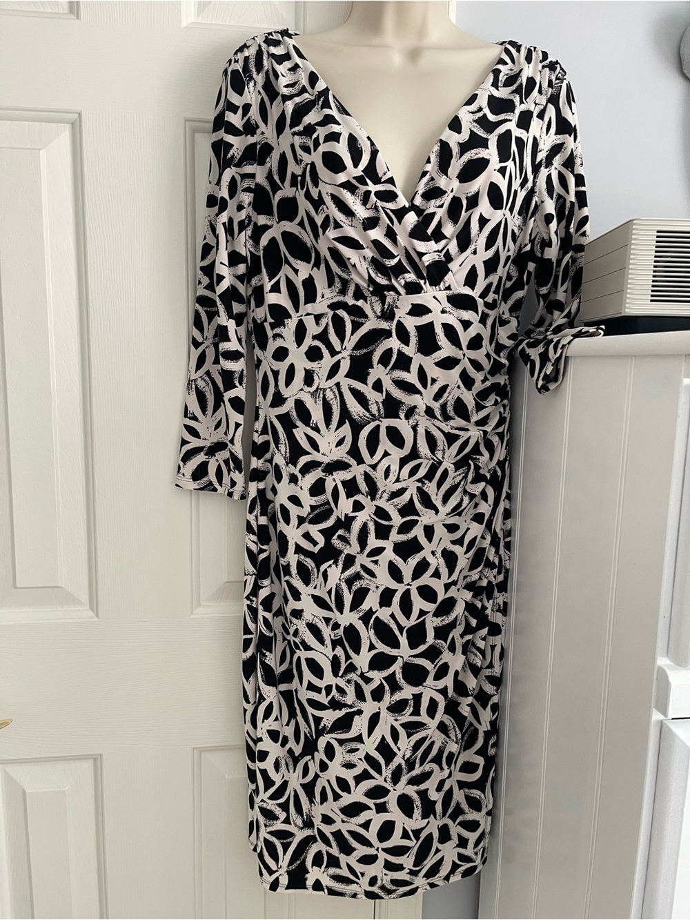 Ralph Lauren Black and Cream Printed Wrap Dress